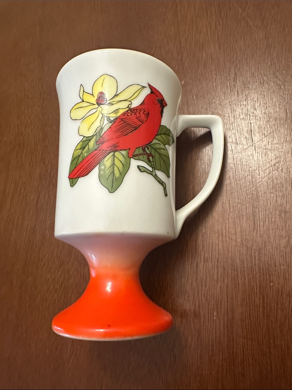 Vintage Cardinal  & Dogwood Floral Footed Ceramic Mug Made in Japan
